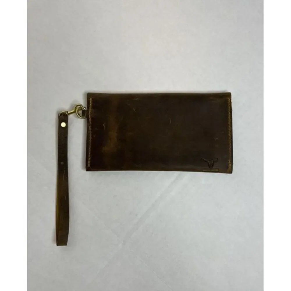 San Tan Leather Brown Wristlet Wallet Brown Gold Zipper‎ & Hardware - Unbranded